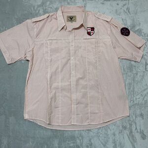 American Heritage Shirt Mens 3XL Orange Striped Short Slv Pocket‎ Crest Patches